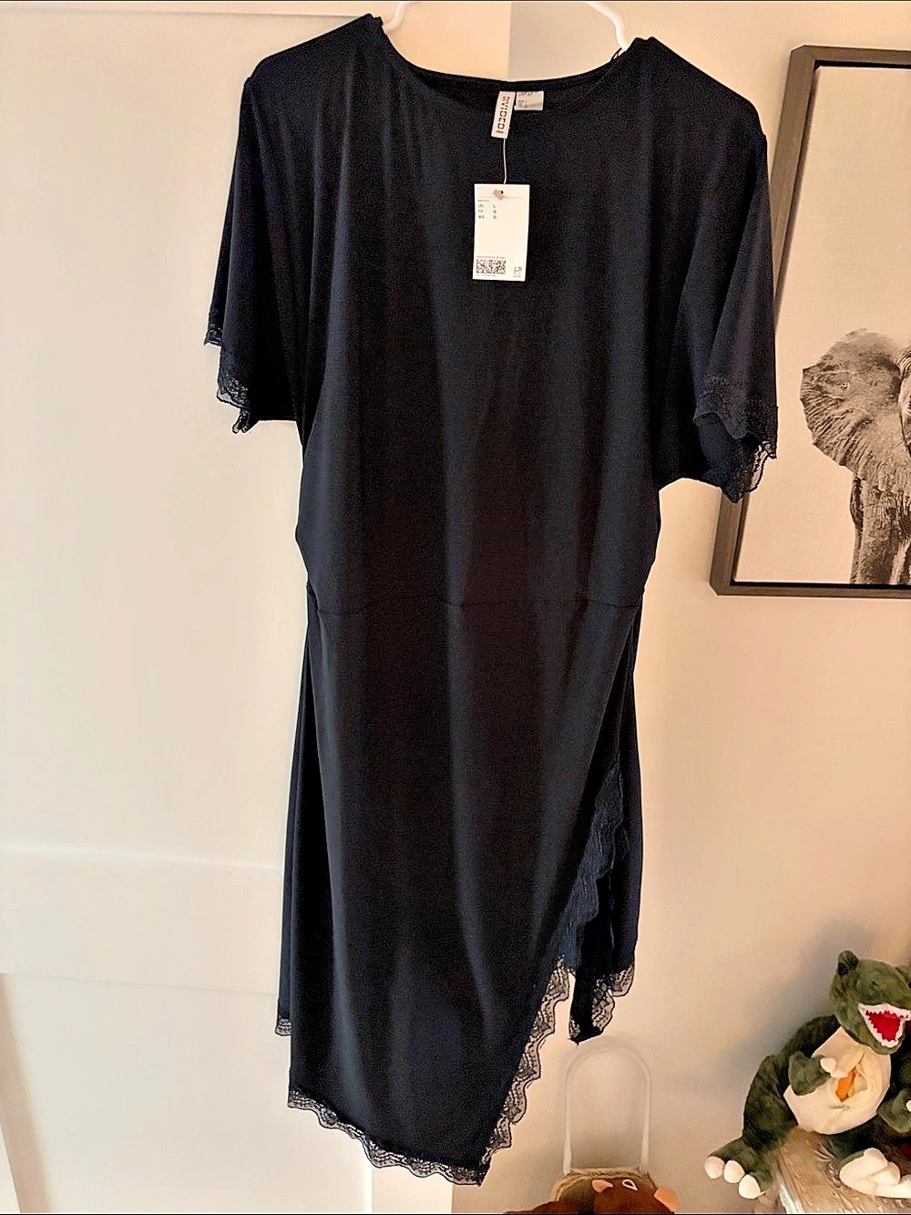 H&M Lace-Trimmed Jersey Dress Black Maxi Dress Size Large
